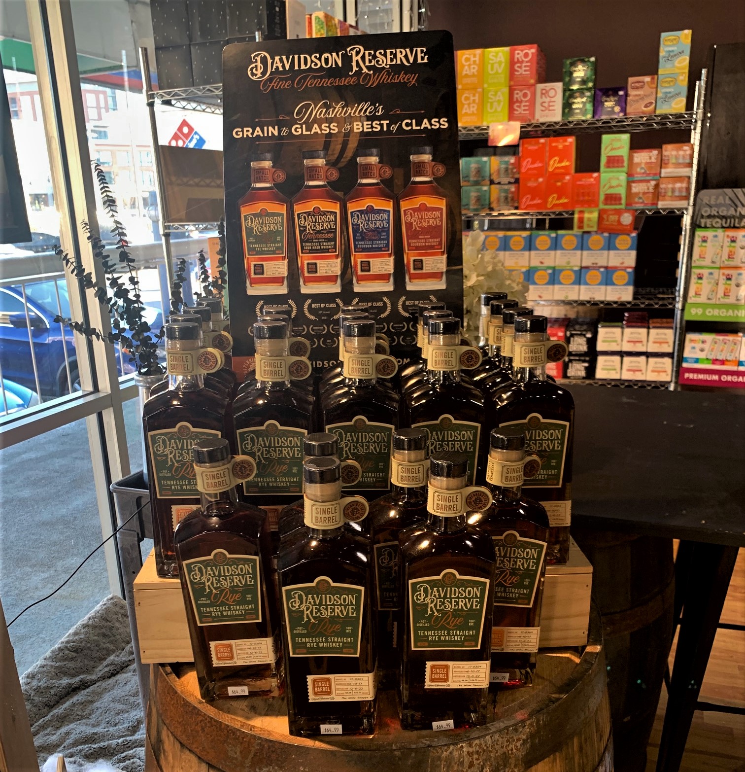 Bottles of whiskey on display